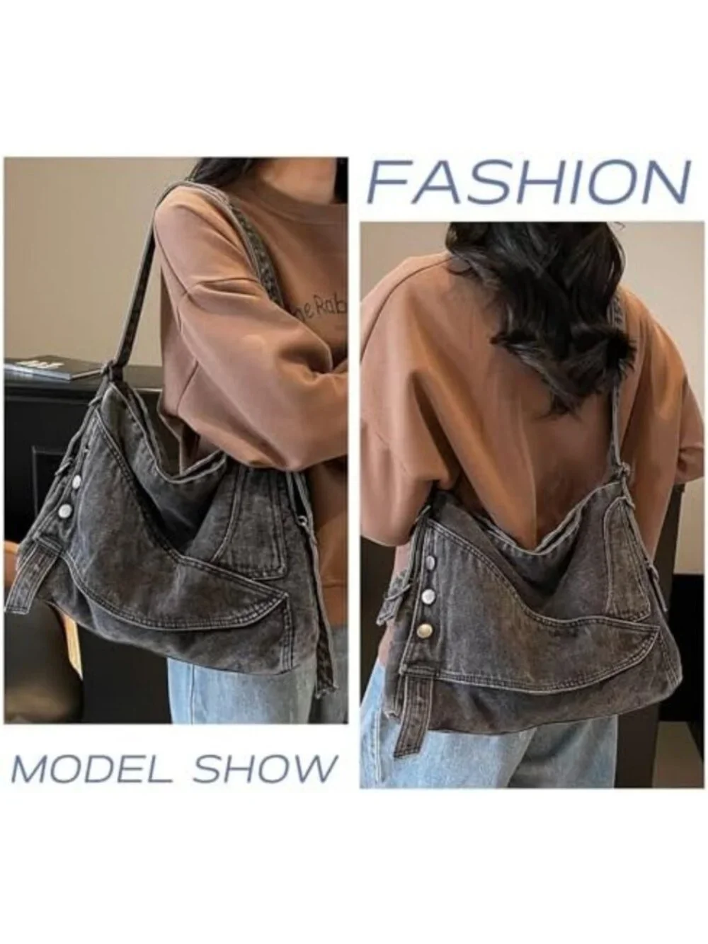 Retro Denim Hobo Bag for Women | Adjustable Strap Large Tote Handbag